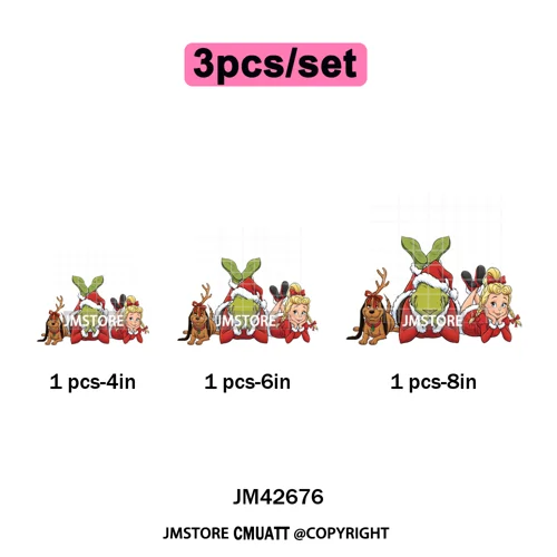 Cartoon Christmas Club Snow Winter Vibes Holly Jolly Santa Iron on DTF Washable Transfers Stickers Ready to Press for Clothing