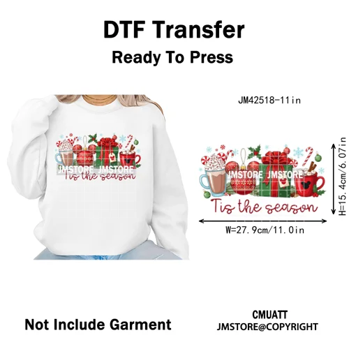 Cute Cartoon Character Coffee Cup Coquette Candy Merry Christmas Iron on DTF Heat Transfers Stickers Ready to Press for Hoodies