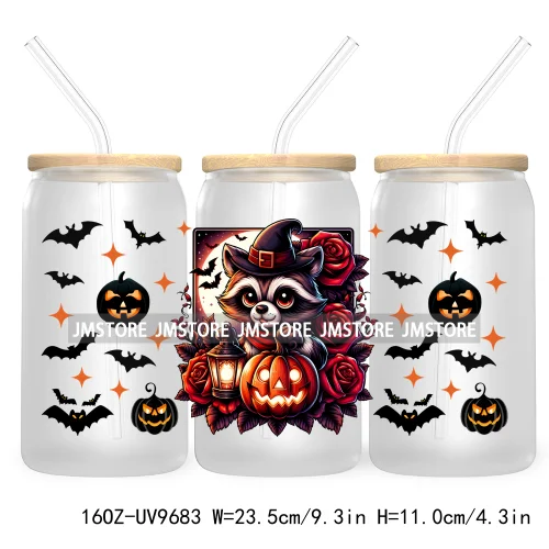 Halloween Spooky Bat Cartoon Character 16OZ UV DTF Cup Wrap Transfer Stickers Custom Labels Waterproof Logo For Libbey Glass Can