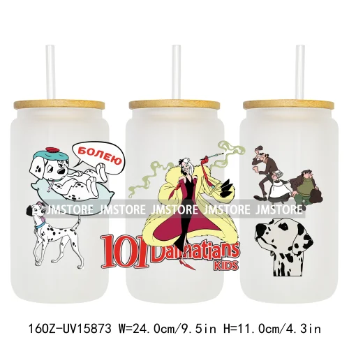 Cute Loyal Dogs Black Dalmatian UV DTF Cup Wraps Ready To Apply Waterproof Transfer Stickers For 16OZ Libbey Glass Can Tumbler