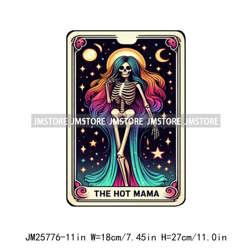 Funny Sarcastic Hot Mama Housewife Women Skull Tarot Card Printing DTF Diy Iron On Transfer Stickers Ready To Press For Clothing