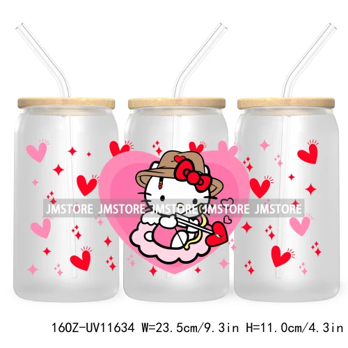 Cute Cartoon Couple XOXO Valentine's Day UV DTF Cup Wrap Transfer Stickers For 16OZ Libbey Glass Can Cupid Vibes Love Hearts