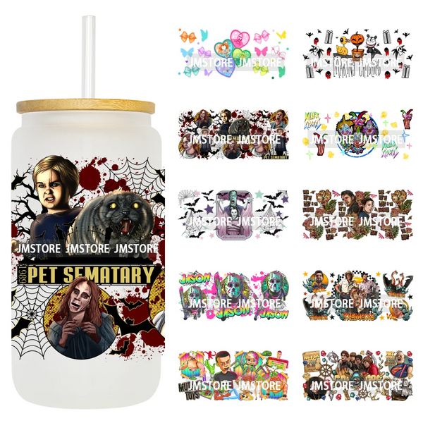 Halloween Horror Characters Scary Movie Killers 16OZ UV DTF Cup Wraps Ready To Apply Transfer Stickers For Libbey Glass Can Mugs
