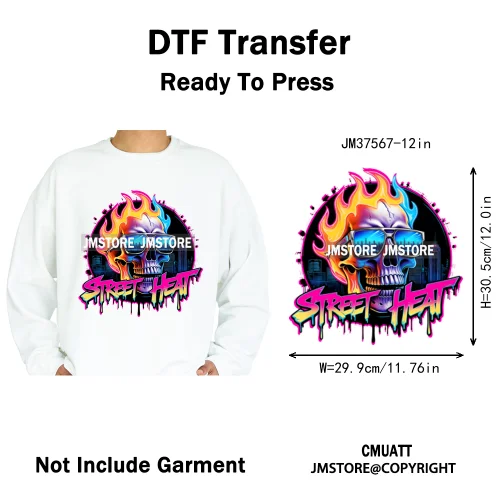 12in Street Heat Urban Chill Streetwear Man Hip Hop Animal Iron on DTF Thermal Transfer Stickers Ready to Press for Clothes Bags