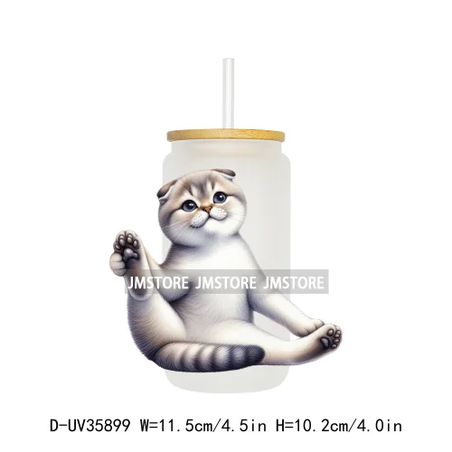 Cute Chubby Yoga Cats Animals UV DTF Transfer Stickers Decals Ready To Apply Waterproof For 16OZ Libbey Glass Can Cups Tumbler