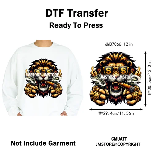 12in Urban Gangster Rich Money Lion Beats Shark Vibes Iron on DTF Thermal Transfers Stickers Ready to Press for T-shirts Bags