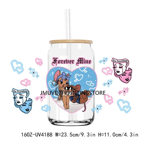 Cartoon Valentines Couple Love 16OZ UV DTF Cup Wrap Transfers Stickers Custom Labels DIY Waterproof Logo For Libbey Glass Can