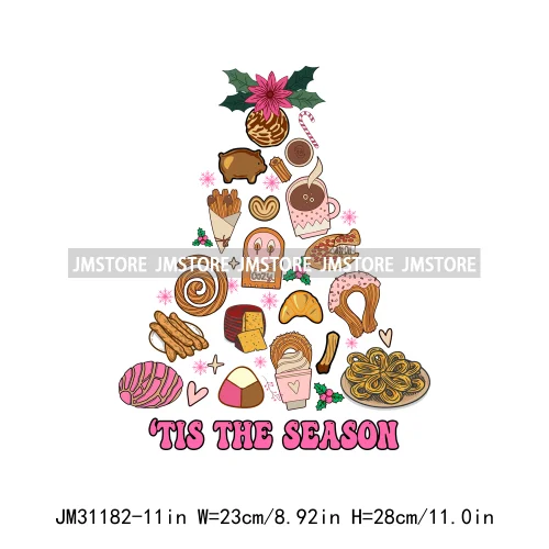 Funny Tis The Season Mexican Chocolate Pink Christmas Pan Dulce Spanish Iron On DTF Transfer Stickers Ready To Press For Clothes