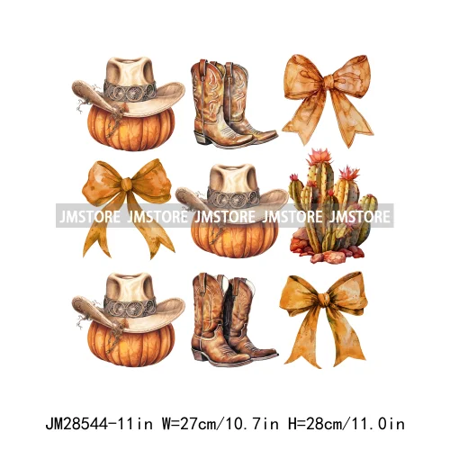 Howdy Western Boots Hat Fall Season Cowhide Leopard Pumpkin Coquette Bow Iron On DTF Transfer Sticker Ready To Press For Clothes