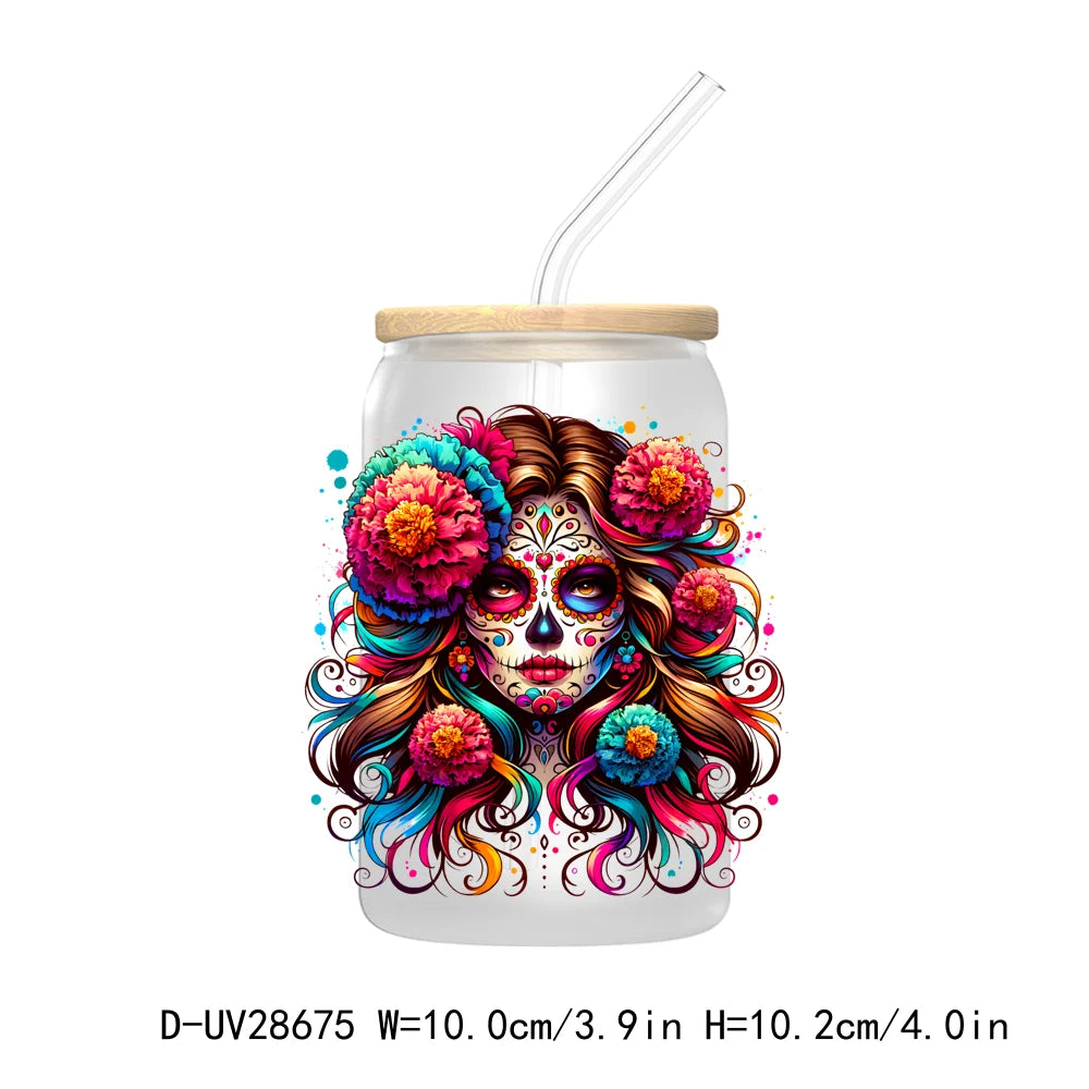 La Mexicana Latina Tarot Card UV DTF Transfer Stickers Decals For Libbey Cold Cups Mugs Tumbler Waterproof Floral Sugar Skulls