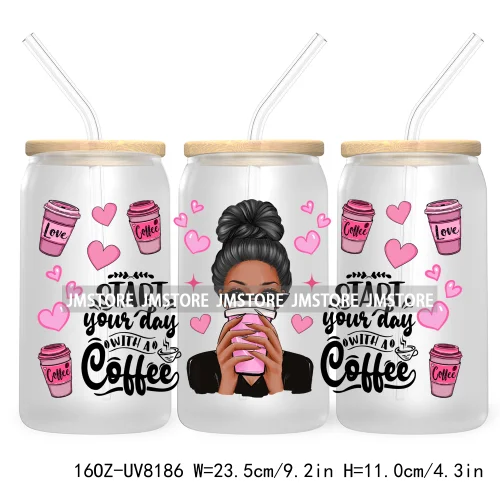 But First Coffee Fashion Lady 16OZ UV DTF Cup Wrap Transfers Stickers Custom Labels Durable Waterproof Logo For Libbey Glass Can