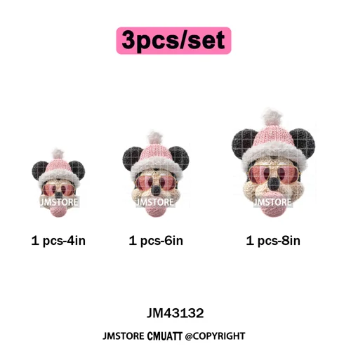 Faux Yarn Very Merry Christmas Mouse Friends Cartoon Santa Iron on Washable DTF Transfers Stickers Ready to Press for Clothing