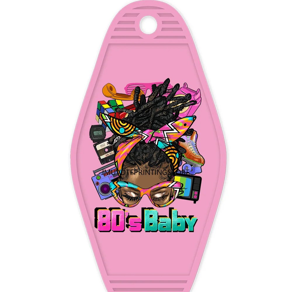 Afro Messy Bun 80's Baby High Quality WaterProof UV DTF Sticker For Motel Hotel Keychian Lady Hustler Black Woman