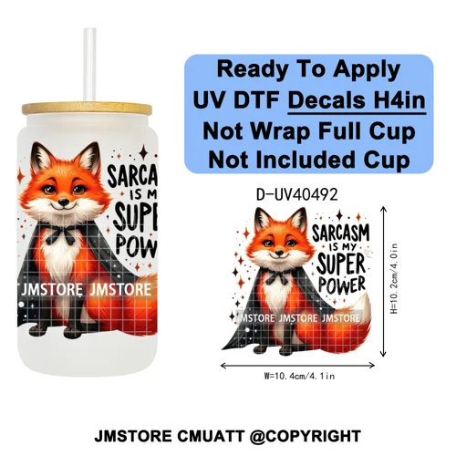 Funny Animal Quotes Sarcastic Dogs UV DTF Transfer Stickers Decals Ready To Apply Waterproof For 16OZ Libbey Glass Can Tumbler