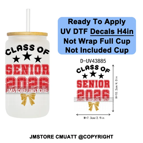 College Grad Class Of 2026 UV DTF Cup Decals Ready To Apply Transfer Stickers Durable Custom Labels For Libbey Glass Can Mugs