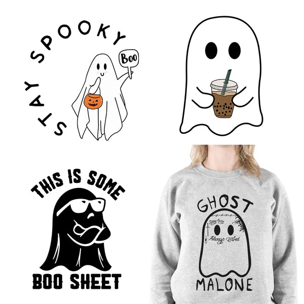 Washable Cute Ghouls Boo Sheet Thermal Decals Mama Life Stay Spooky Ghost Coffee Iron On DTF Heat Transfers Sticker For Clothing