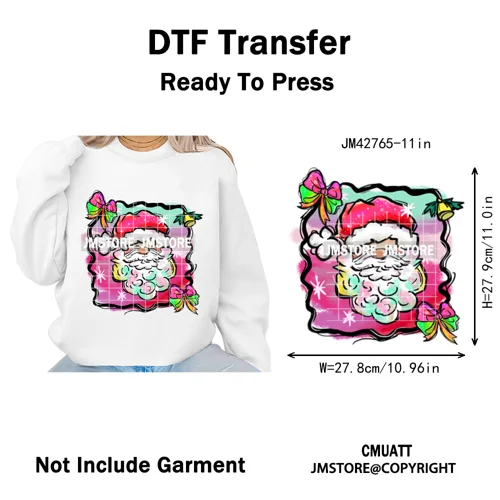 Preppy Brushstroke Gingerbread Santa Bow Tree Merry Christmas Girly Iron on DTF Transfers Stickers Ready to Press for T-shirts