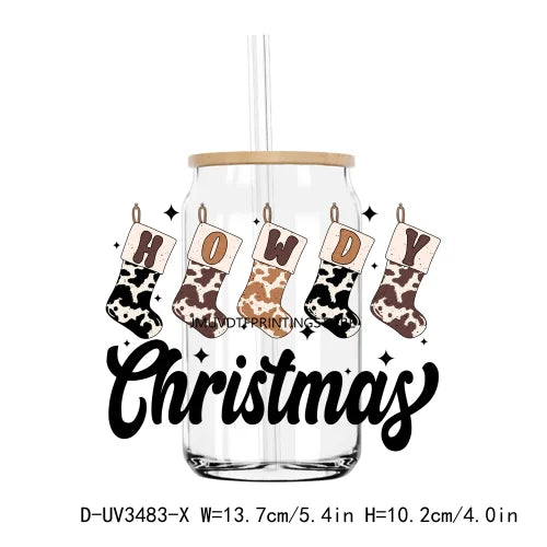 Western Howdy Christmas Festivals UV DTF Transfers Stickers Decals For Libbey Cold Cups Mugs Tumbler Waterproof DIY Logo