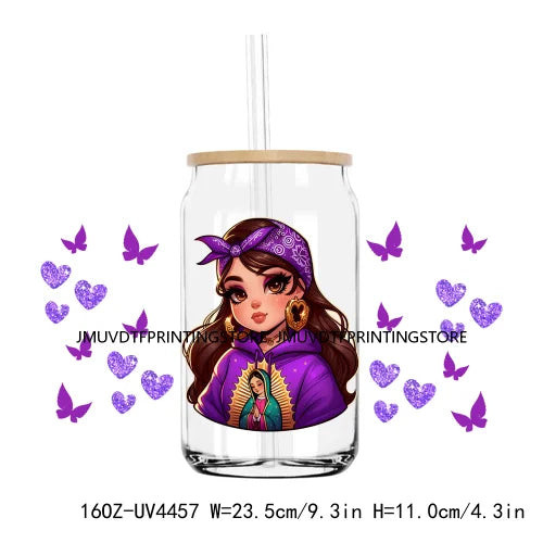 Cool Queen Girl Chingona Latina Mexico UV DTF Sticker For 16OZ Libbey Glass Cup Can Wrap Transfer Sticker Custom Labels DIY Logo