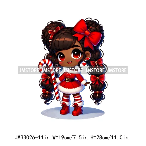 Sweet Santa African American Girly Christmas Character Holiday Vibes Xmas Iron On DTF Transfers Stickers Ready To Press T-shirts