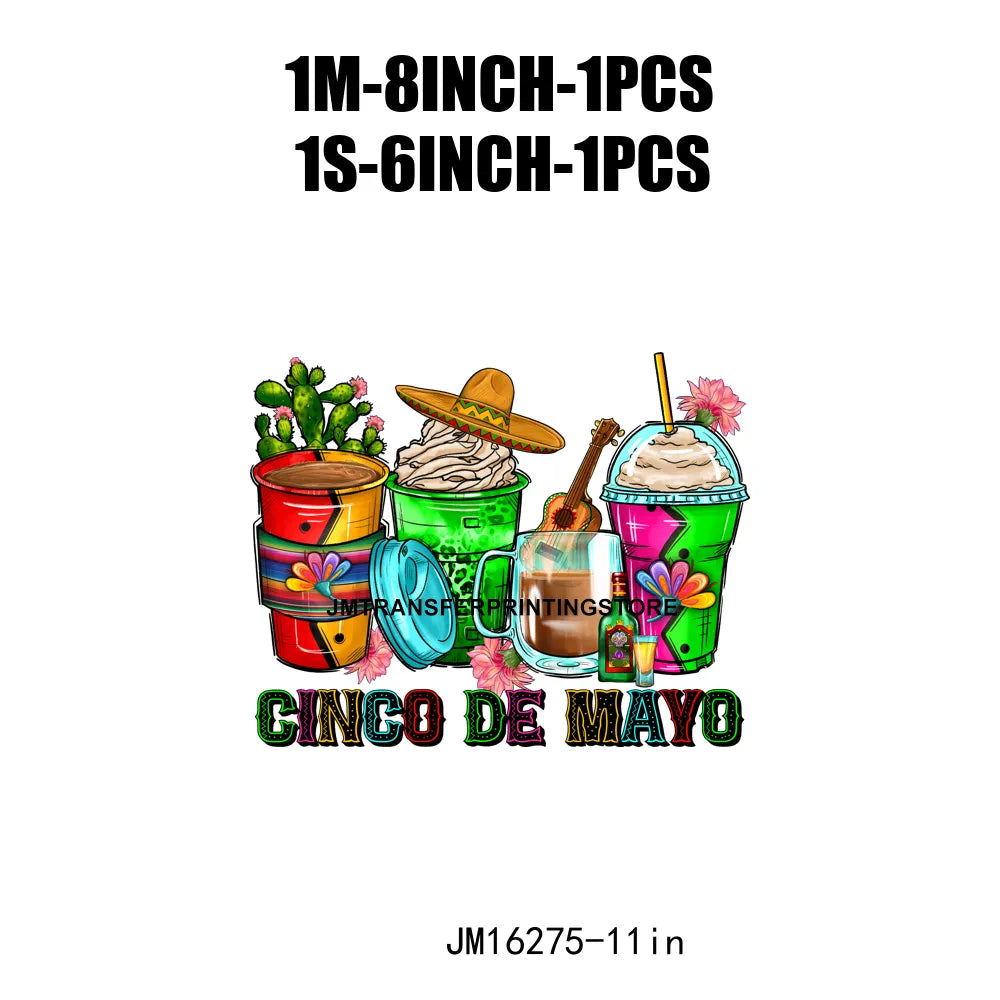 Peace Love Cafecito Cinco De Mayo Printing Decals Mexico Festival Culture Coffee Cup DTF Transfer Ready To Press For Bag Hoodies