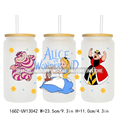 Cartoon Princess In Wonderland UV DTF Wraps Transfer Sticker Ready To Apply Waterproof Logo For 16OZ Libbey Glass Can Tumbler