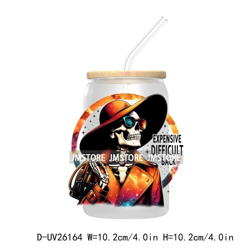 Antisocial Snarky Skeleton Skull UV DTF Transfer Stickers Decals For Libbey Cold Cups Mugs Durable Waterproof Custom Logo Labels