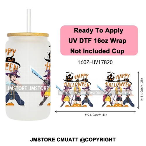 Kpop Halloween Spooky Ghosts Anime Lover 16OZ UV DTF Cup Wraps Ready To Apply Waterproof Transfer Stickers For Libbey Glass Can