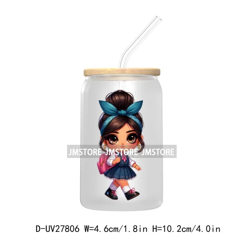 Chibi Cute Latina Baby Girl Back to School UV DTF Transfer Stickers Decals For Libbey Cold Cups Mugs Tumbler Label Hispanic Girl