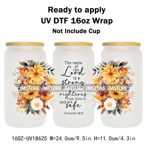 Floral Christian Jesus Bible Verse UV DTF Cup Wrap Ready To Apply Transfer Stickers Waterproof Wraps For 16OZ  Libbey Glass Can