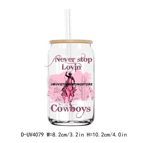 Western Howdy Cowgirl Valentine's Day UV DTF Sticker For 16OZ Libbey Glass Cup Can Wrap Transfer Sticker Custom Labels DIY Logo