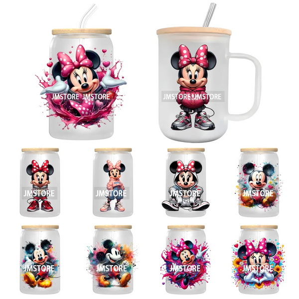 New Trendy Cartoon Mouse Couple Watercolor UV DTF Transfer Sticker Decals For Libbey Cold Cups Mugs Tumbler Animal Kingdom Vibes