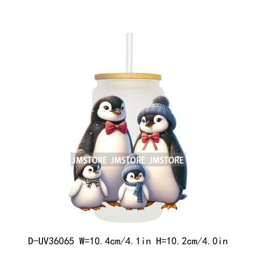 Penguin Family Coquette Bow UV DTF Transfer Stickers Decals Ready To Apply Waterproof For 16OZ Libbey Glass Can Cups Tumbler