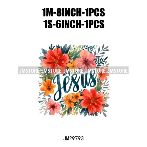 Floral Christian Jesus Praise God Religious Bible Verse Motivational Quotes Iron On DTF Heat Press Transfer Stickers For Clothes