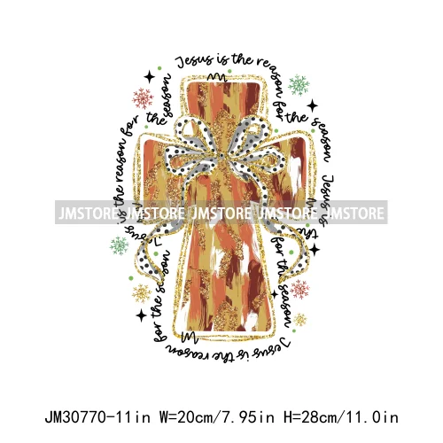 Colorful Coquette Dalmatian Faux Glitter Jesus Cross Christian Christmas Vibes Holiday Iron On DTF Transfer Stickers For Hoodies