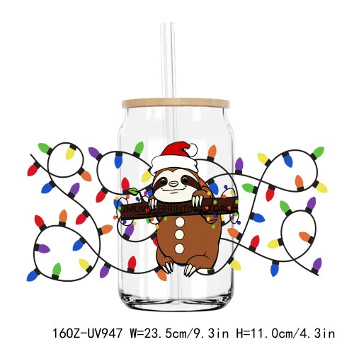 Merry Christmas Lights Vibes 16OZ UV DTF Cup Wrap Transfers Stickers Custom Labels DIY  Waterproof Logo For Libbey Glass Can