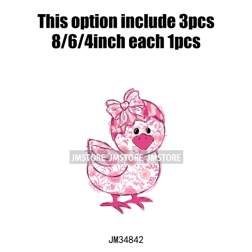 Floral Pink Toile Chinoiserie Coquette Bunny Spring Easter Iron On DTF Heat Transfers Stickers Ready To Press For T-shirts Bags