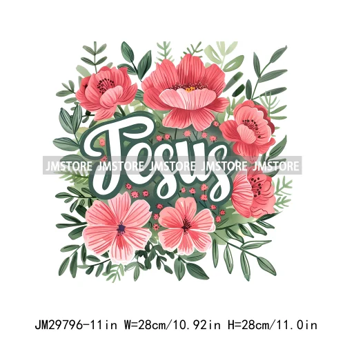 Floral Christian Jesus Praise God Religious Bible Verse Motivational Quotes Iron On DTF Heat Press Transfer Stickers For Clothes