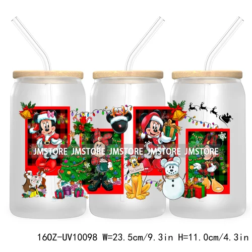 Mouse Christmas Cartoon Friends 16OZ UV DTF Cup Wrap Transfer Stickers Princess Custom Labels Waterproof For Libbey Glass Can