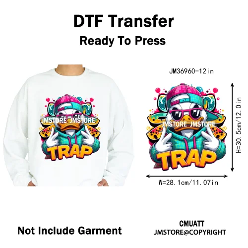 12in Cool Urban Trap Style King Animal Rich Ducks With Gold Chain Iron on DTF Heat Transfer Sticker Ready to Press for Clothing