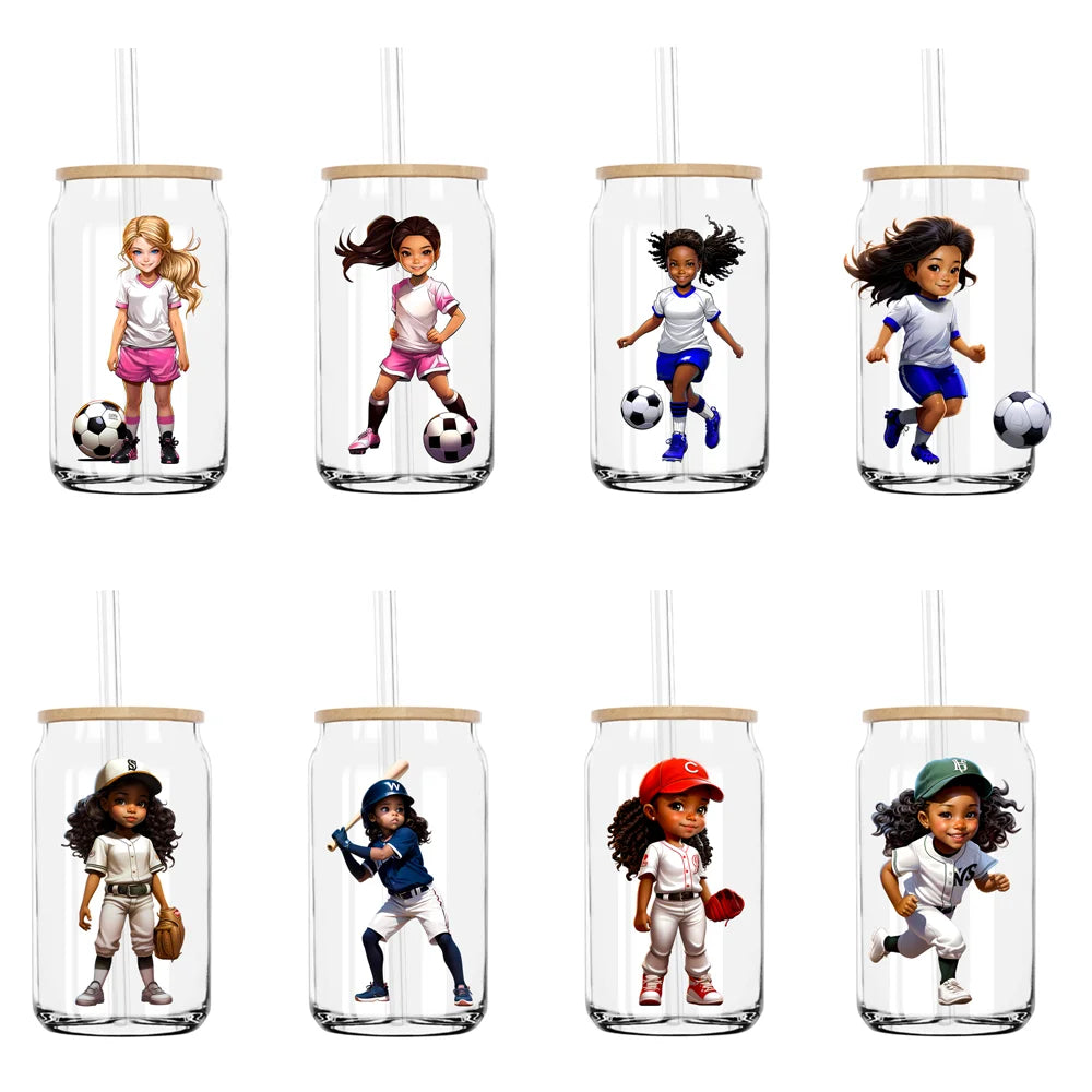 Sport Football Baseball Girl UV DTF Transfers Stickers Decals For Libbey Cold Cups Mugs Tumbler Waterproof DIY Craft