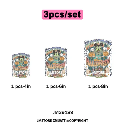 Spooky Season Pumpkin Trick or Treat Cartoon Halloween Iron on DTF Washable Heat Transfers Stickers Ready to Press for Clothing