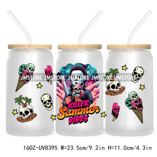 Killer Summer Vibes UV DTF Sticker For 16OZ Libbey Glass Cup Can Wrap Transfer Stickers Custom Labels DIY Logo Horror Halloween