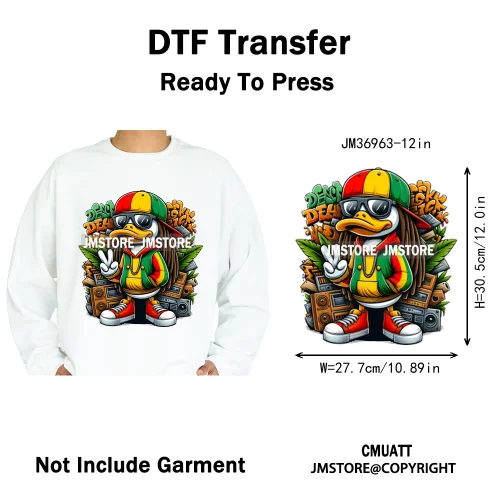 12in Cool Urban Trap Style King Animal Rich Ducks With Gold Chain Iron on DTF Heat Transfer Sticker Ready to Press for Clothing