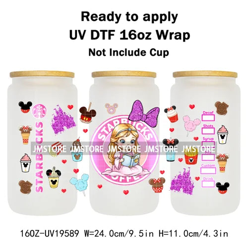 Coquette Bow Baby Toddler Princess UV DTF Cup Wraps Ready To Apply Transfer Stickers For 16OZ Libbey Glass Can Mug Faux Glitter