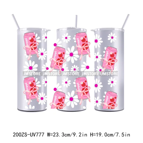 New Floral Soda Can Flowers Coquette Drinks 20OZ UV DTF Skinny Tumbler Wrap Transfer Stickers Waterproof Custom Logo For Tumbler