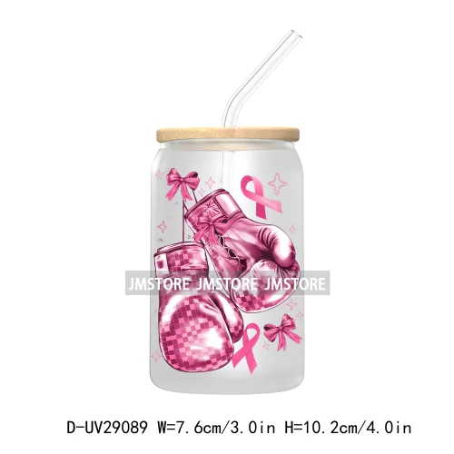 Football Pink Out Breast Cancer Awareness UV DTF Transfer Stickers Decals For Libbey Cold Cups Mugs Tumbler Coquette Bow Ribbon