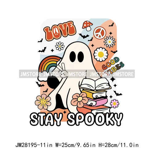 Diy Spooky Ghost Love Reading More Books Good Vibes Halloween Decals DTF Iron On Transfers Stickers Ready To Press For T-shirts