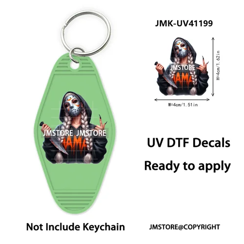 Scary Movie Character Bad Mama Boo Mom UV DTF Motel Keychain Wraps Ready To Apply Waterproof High Quality Hotel Keychain Decals