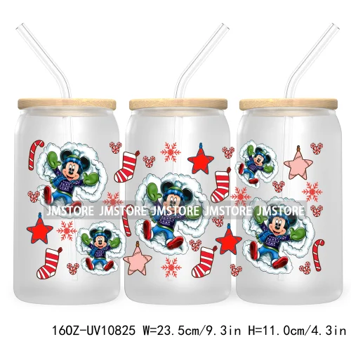 Cartoon Christmas Kids Friends 16OZ UV DTF Cup Wrap Waterproof Transfer Stickers For Libbey Glass Can Candy Cane Merry Christmas